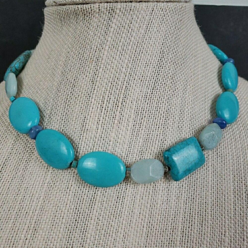 Tica Rosa Turquoise Howlite Amazonite Multi-Stone Necklace 17" Sterling .925 - Picture 2 of 16